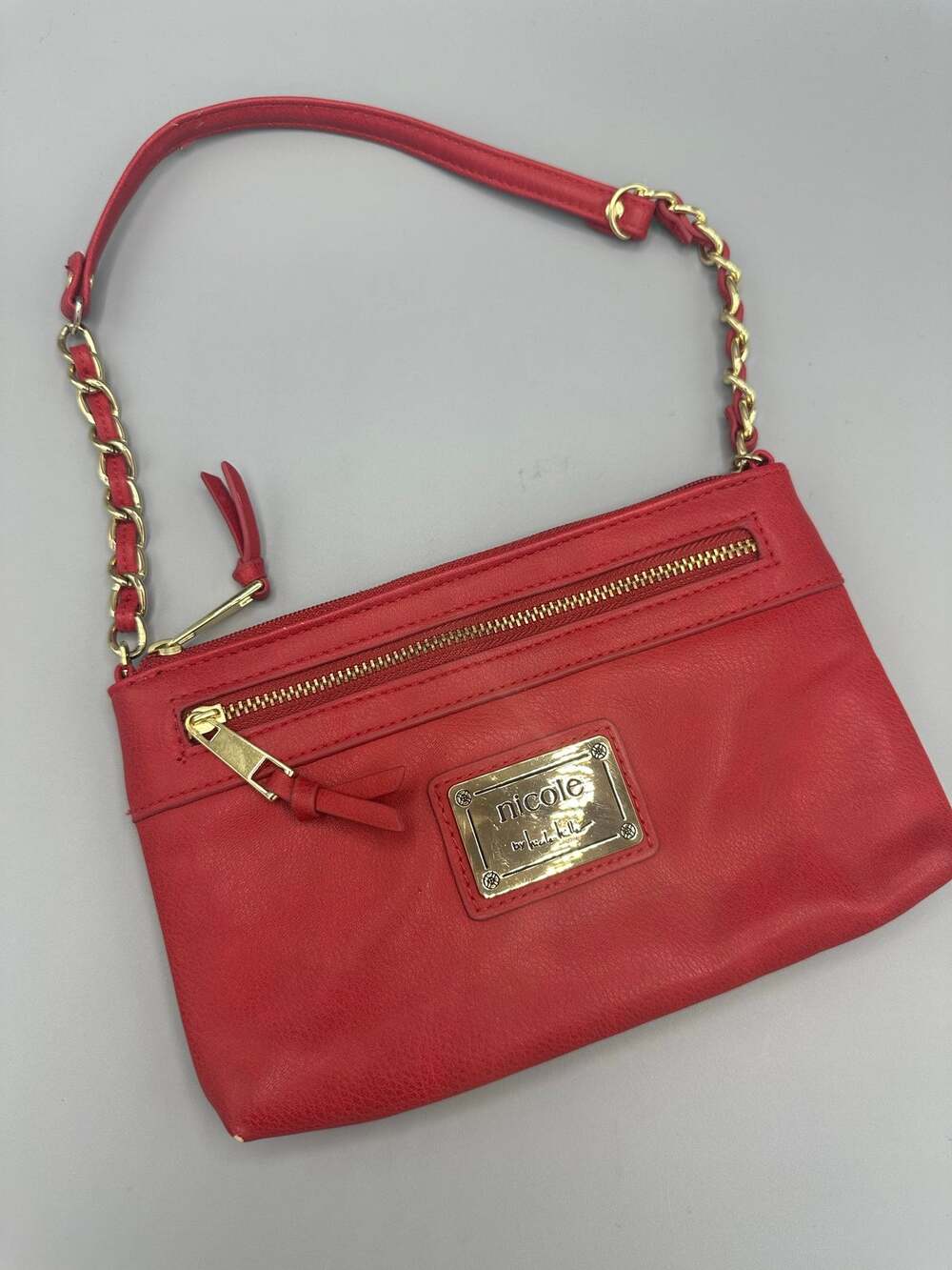 ✨ Nicole Miller Coral Red Chain Strap Mini Shoulder Bag Clutch (8.25”x5”) ✨